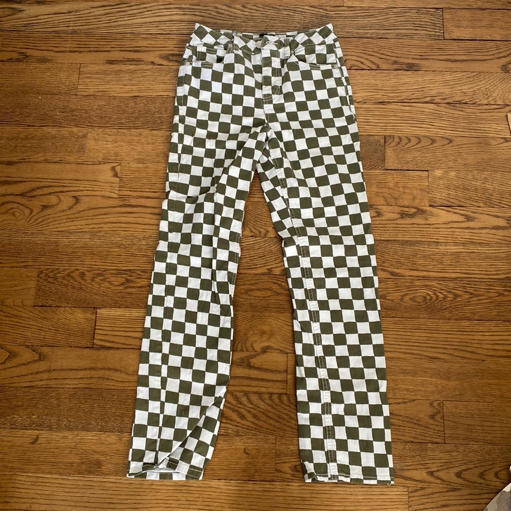 Green checkered pants